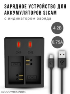 Зарядное устройство для аккумуляторов SJCAM SJ4000, SJ5000, SJ6000, M10 и др. с индикатором заряда, модель AX-SJ4000SC Зарядное устройство для аккумуляторов SJCAM SJ4000, SJ5000, SJ6000, M10 и др. с индикатором заряда, модель AX-SJ4000SC