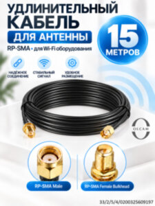 Удлинительный кабель для подключения антенн, OLCAM RG174 - 15 метров Удлинительный кабель для подключения антенн, OLCAM RG174 - 15 метров