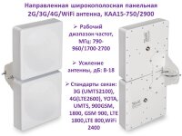 Направленная широкополосная панельная 2G/3G/4G/WiFi антенна, KAA15-750/2900 Направленная широкополосная панельная 2G/3G/4G/WiFi антенна, KAA15-750/2900