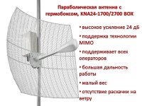 Параболическая 3G/4G MIMO антенна с гермобоксом, KNA24-1700/2700 BOX Параболическая 3G/4G MIMO антенна с гермобоксом, KNA24-1700/2700 BOX